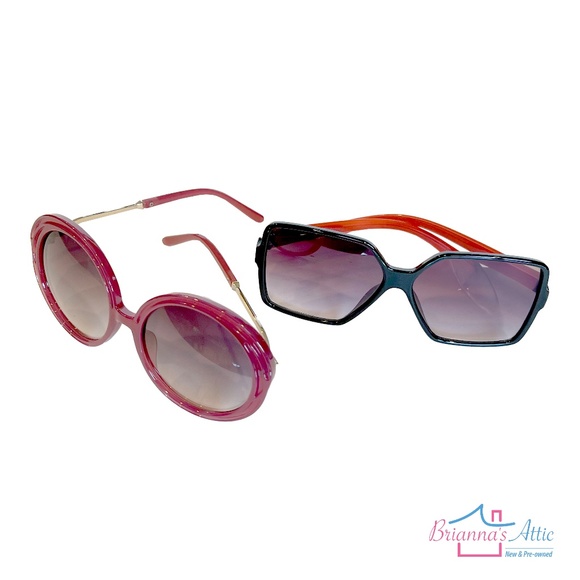 Women's Generic Sunglass Square and Round Black Red and Dark Pink- 2 Piece - Picture 3 of 7